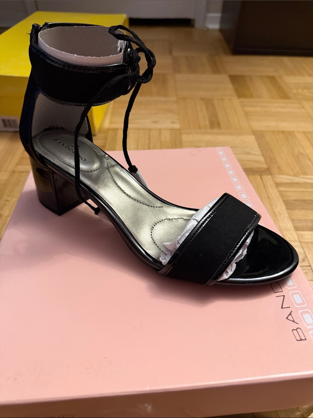Bandolino Black Ankle-Tie Block Heel Sandals